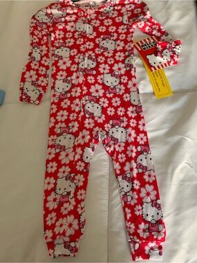 Hello Kitty Pink and White Floral Kids Fleece One-Piece Footie
